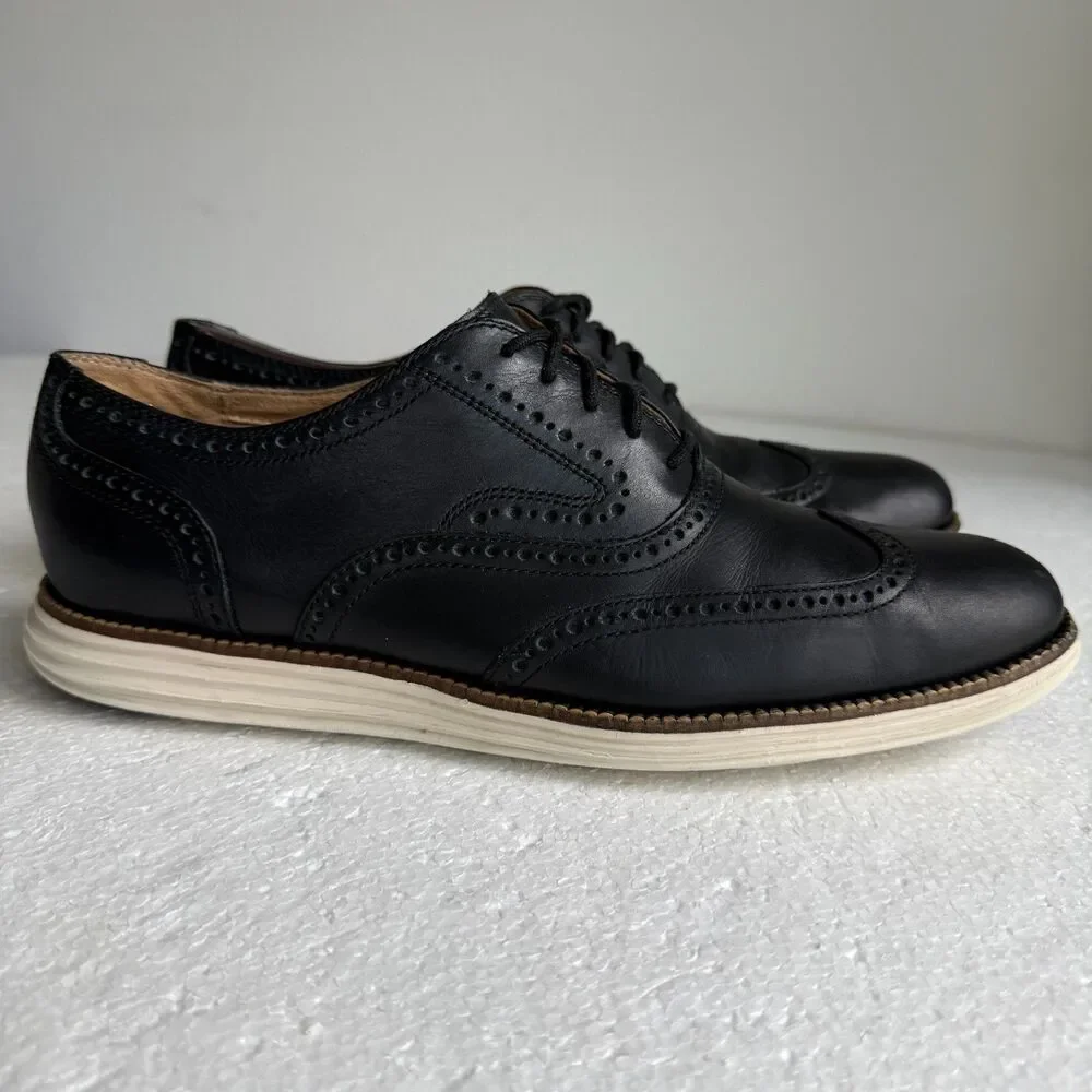 Cole Haan Original Grand Men's C21130 Wingtip Oxford Black Leather Shoe 10.5M